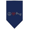 Unconditional Love Peace Love Bone Rhinestone Bandana Navy Blue Small UN814090